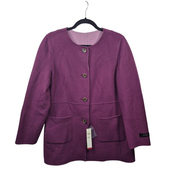Talbots Coat Womens 10 Purple Wool Blend Peacoat Double Faced Reversible Buttons - Picture 1 of 15